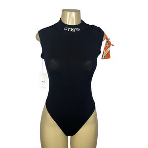 Heron Preston Bodysuit Womens Medium Black Mockneck СТИЛЬ HWHA003F21KNI001
